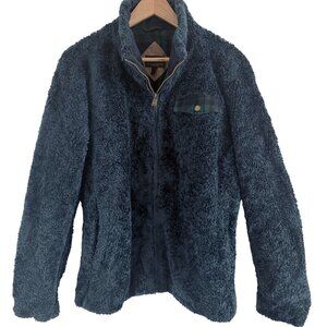Pendleton Sherpa Fleece Jacket XL Navy Blue Zip Front Plaid Trim Cozy Soft Warm
